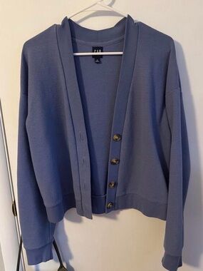 GAP Women's Slate Blue Button-Front Ribbed Cardigan
